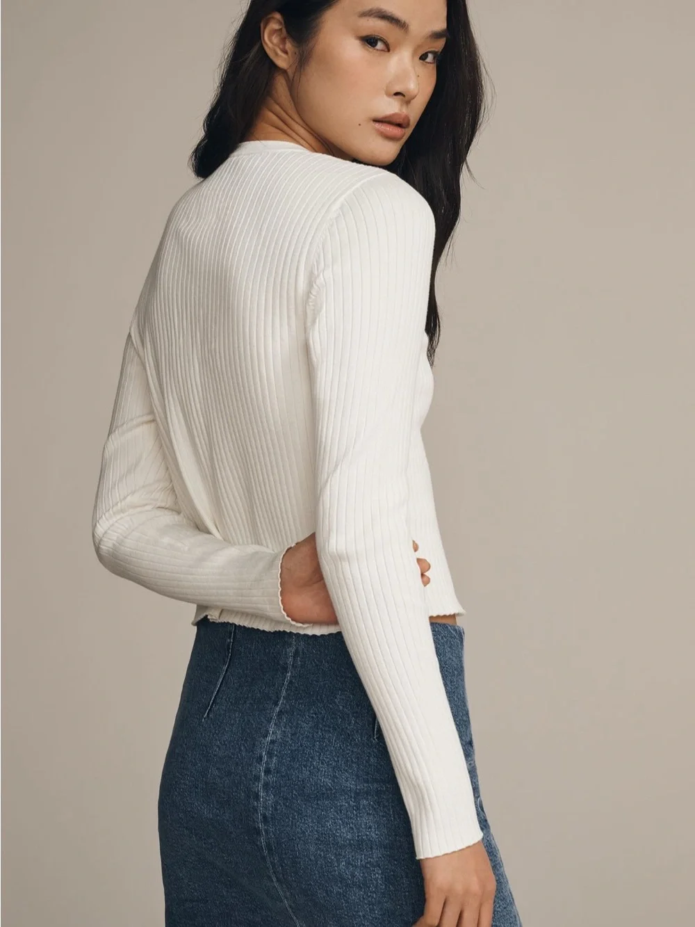 Reformation Cream Ribbed Button-Up Cardigan - Picture 6 of 9